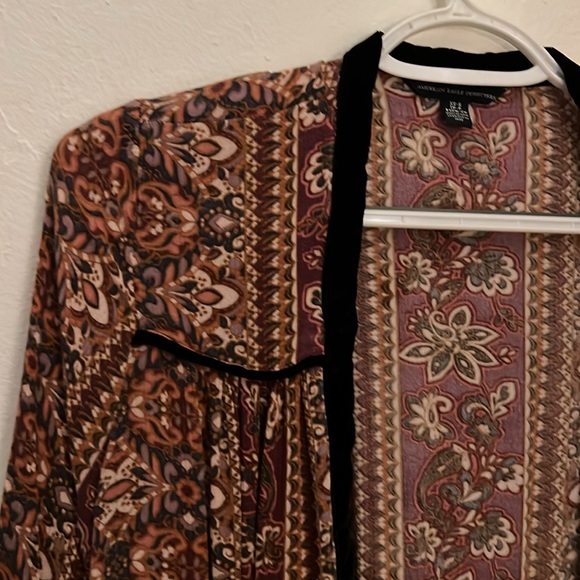 AE Boho Half Bell Sleeve Velvet Trim Flowy Cardigan - Picture 3 of 8